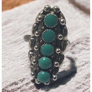 Vintage Uncas Southwestern Faux Tourquoise Ring Size 8 Silver Tone Adjustable